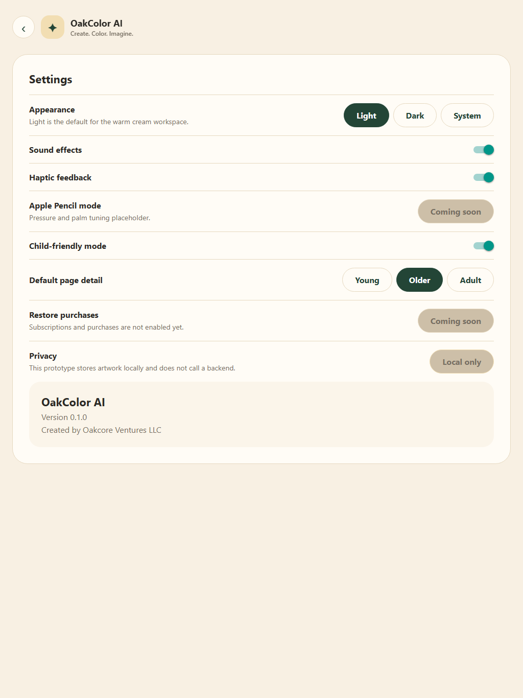 Studio Settings app screenshot